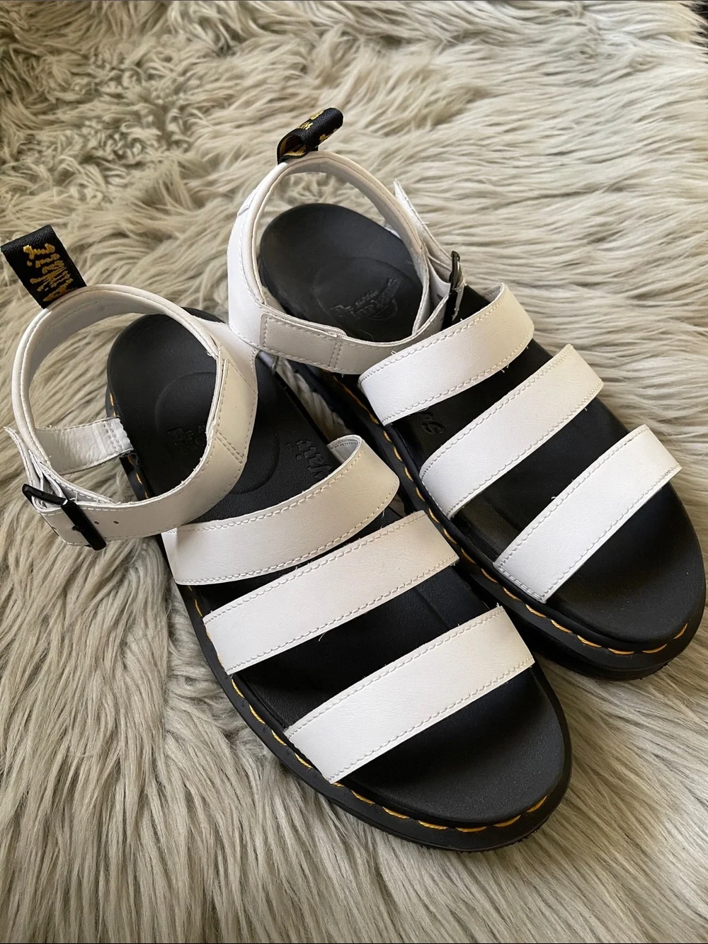 Dr. Martens White Triple-Strap Platform Sandals